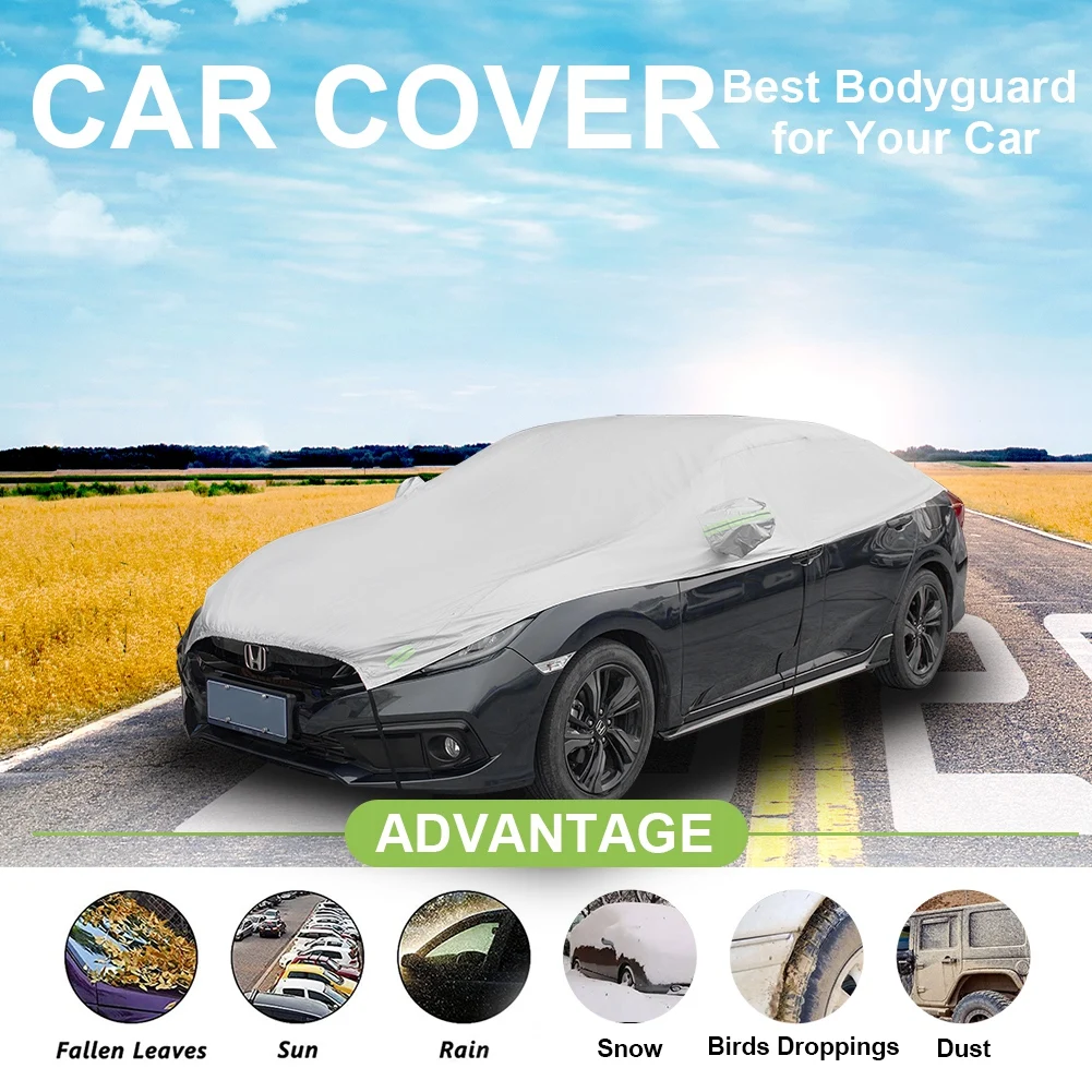 

Half Car Cover All Weather Car Body Covers Outdoor Indoor for All Season Waterproof Dustproof UV Resistant Snowproof Sedan Cover