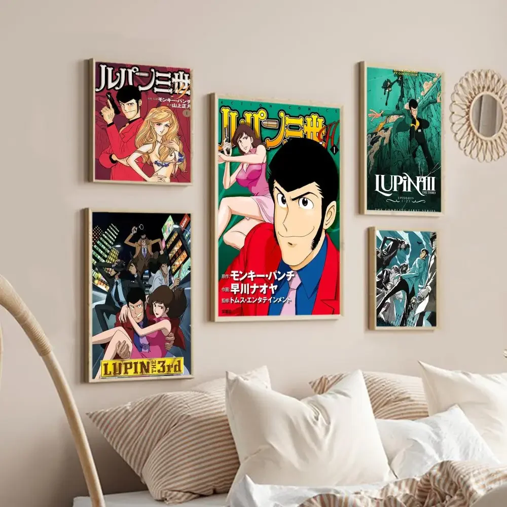 Lupin III Comics  Poster Self-adhesive Art Poster Retro Kraft Paper Sticker DIY Room Bar Cafe Vintage Decorative Painting