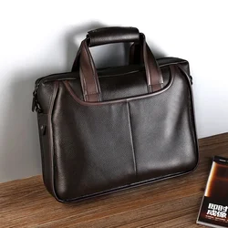 Maletín de negocios de cuero genuino de vaca para hombre, bolso de hombro para hombre, bolso de mensajero, bolso de mano para ordenador, nuevo, 2024