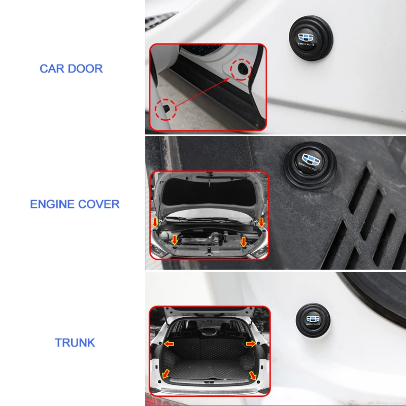 12Pcs Car Door Trunk Shock Absorbing Anti-Noise Sticker For Geely Atlas Boyue NL3 X6 EX7 Emgrand X7 SUV GT GC9 Borui Coolray EC7