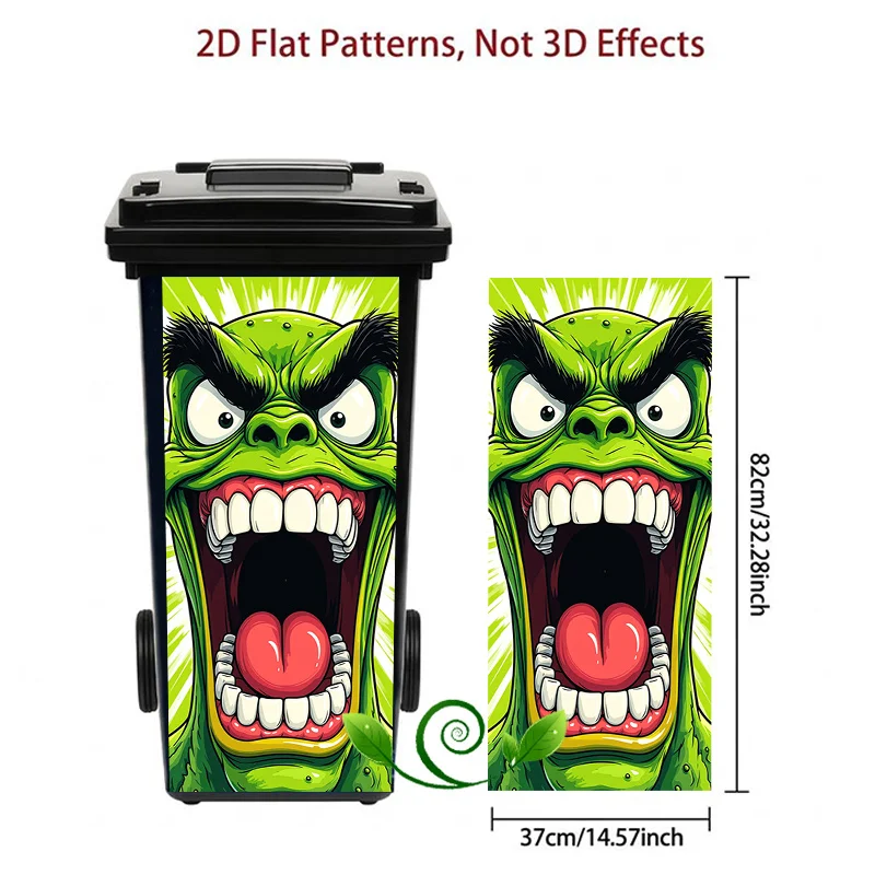 1pc Green Monster Roaring Expression Themed Trash Can Decal Wall Sticker, suitable for outdoor trash can, walls, home decoration
