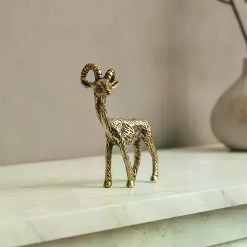 Vintage Brass Goat Figurine Hand Carved Antique Brass Finish Retail Shop Window Display Decor Retro Collectible Statue for Stor