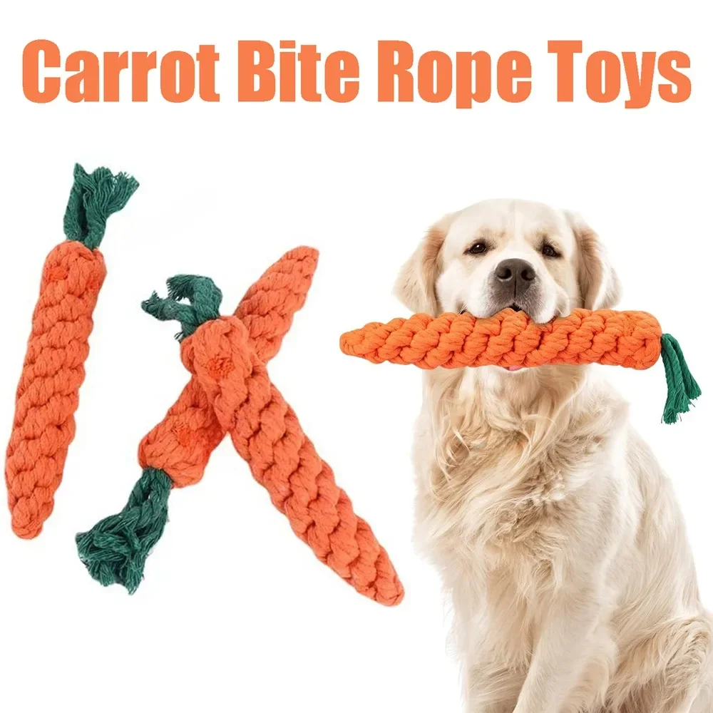 1pcs Carrot Dog Bite Rope Pet Dog Toys Cartoon Chew Toys Durable Braided Bite Resistant Puppy Molar Cleaning Teeth Cotton Rope