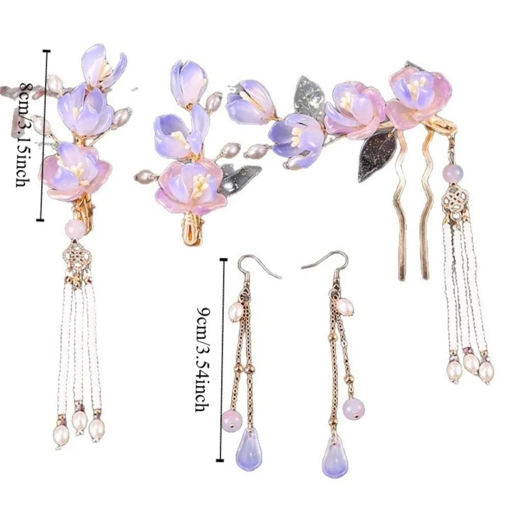 النمط القديم النمط الصيني دبوس الشعر مجموعة شرابة الأقراط Hanfu الشعر عصا أغطية الرأس الشعر عود زهرة مشط الشعر شيونغسام #6