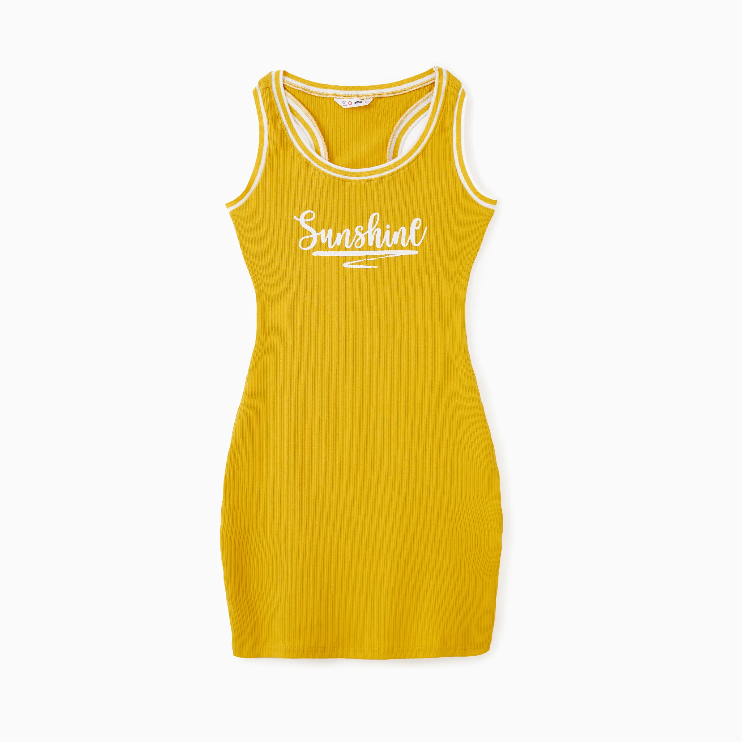 PatPat Mommy and Me Yellow Sunshine Theme Ribbed Sleeveless Racerback Body-con Dress