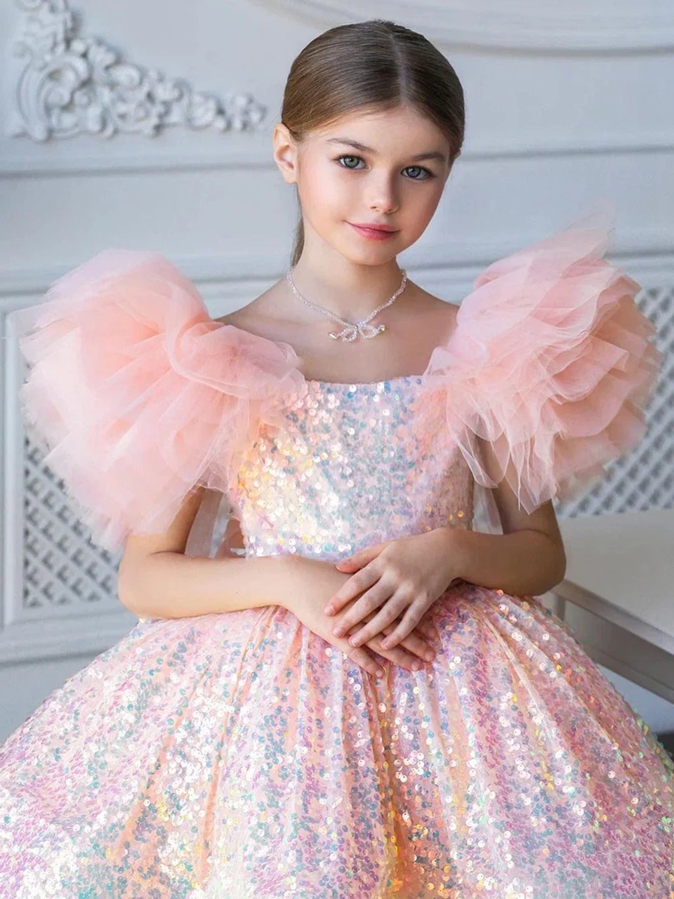 

Flower Girl Dresses For Wedding Ruffles Tiered Skirts Toddler Pageant Gowns Tulle Children First Communion Dress