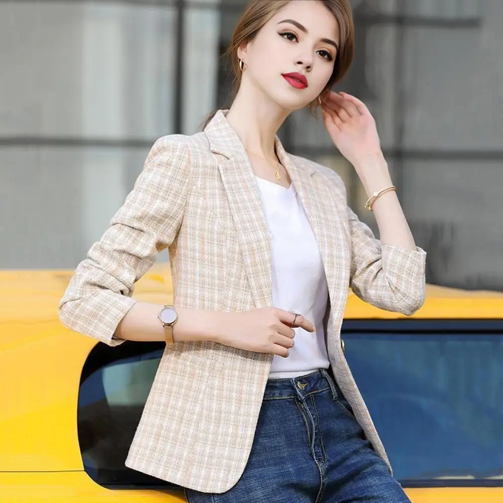 Women Dress Jacket Elegant Lapel Suit Coat for Women with Slim Fit Design Long Sleeve Office Lady Outwear Jacket with Pockets