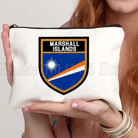 جزر مارشال العلم خريطة القلب شعار مارشالي الهدايا الوطنية قماش مستحضرات التجميل السفر أحمر الشفاه حقيبة مستحضرات تجميل مقلمة الحقيبة #3