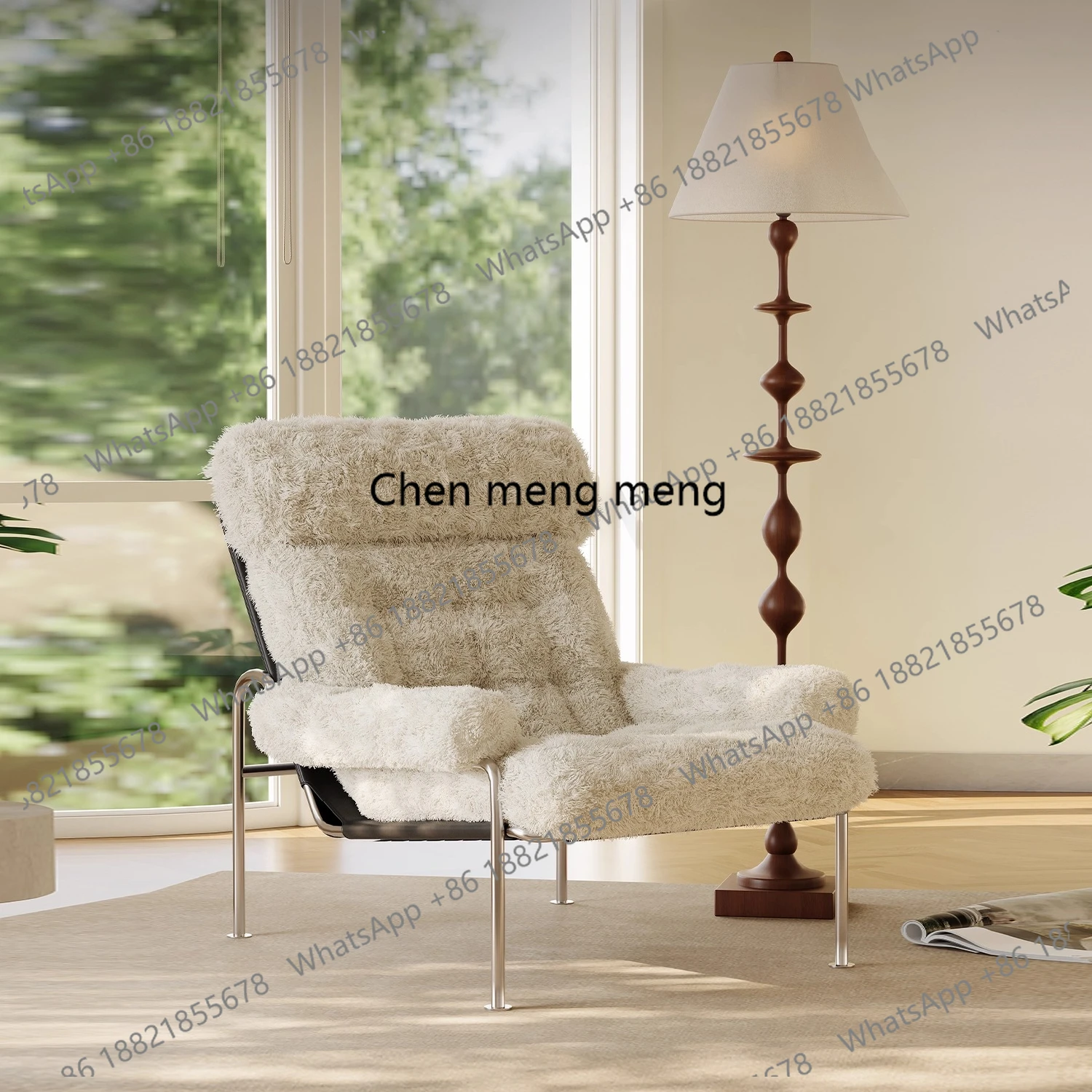 

Italian minimalist style home living room balcony vintage style single lounge chair, stainless steel fabric sofa chair