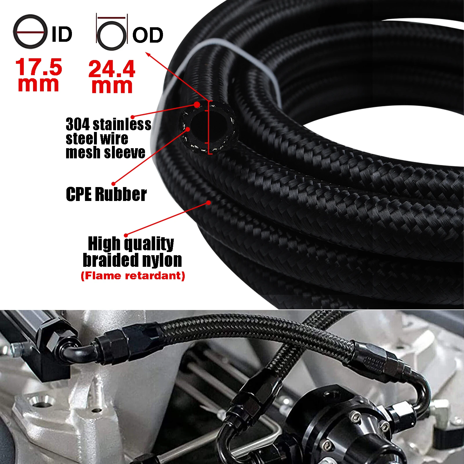 

CPE AN12 Nylon Thread Weaving Oil Pipe Modification CPE Oil Pipe Length 5FT/1.5m; 10FT/3m; 16FT/5m; 20FT/6m; Black