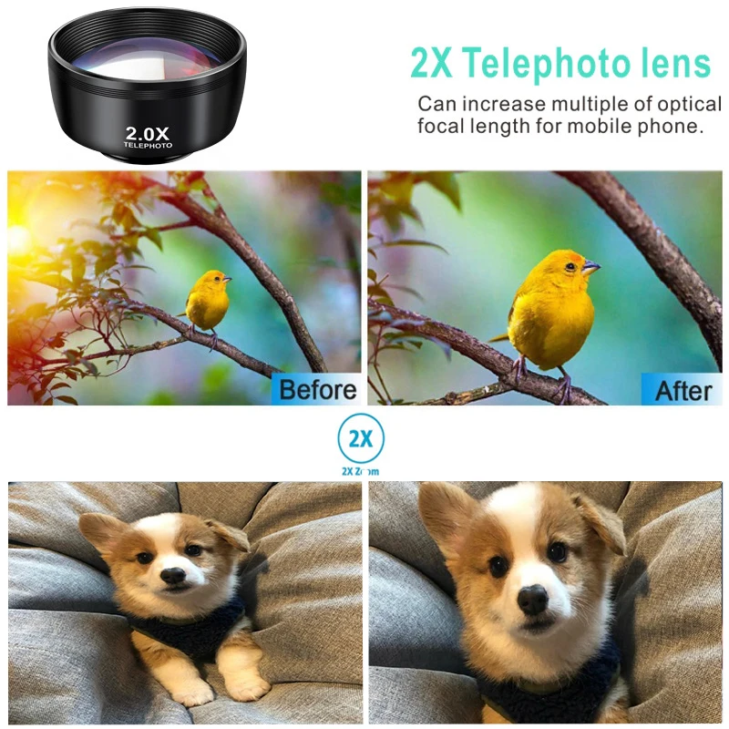 مجموعة عدسات هاتف عالمية 7 في 1، عدسة ماكرو بزاوية كبيرة على شكل عين السمكة، فلتر مشكال CPL + عدسة تلسكوب 2X للهواتف الذكية