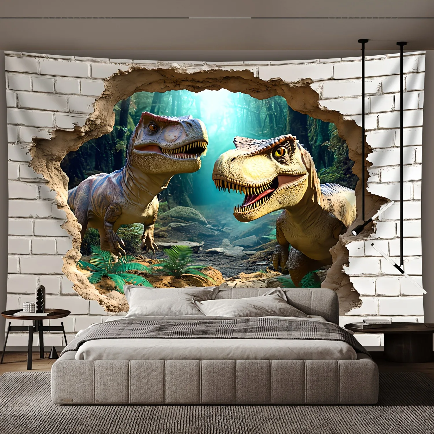 Stunning Dinosaur Wall-Breaking 3D Tapestry Polyester No-Install Living Room Bedroom Office Decor Party Live Stream Background