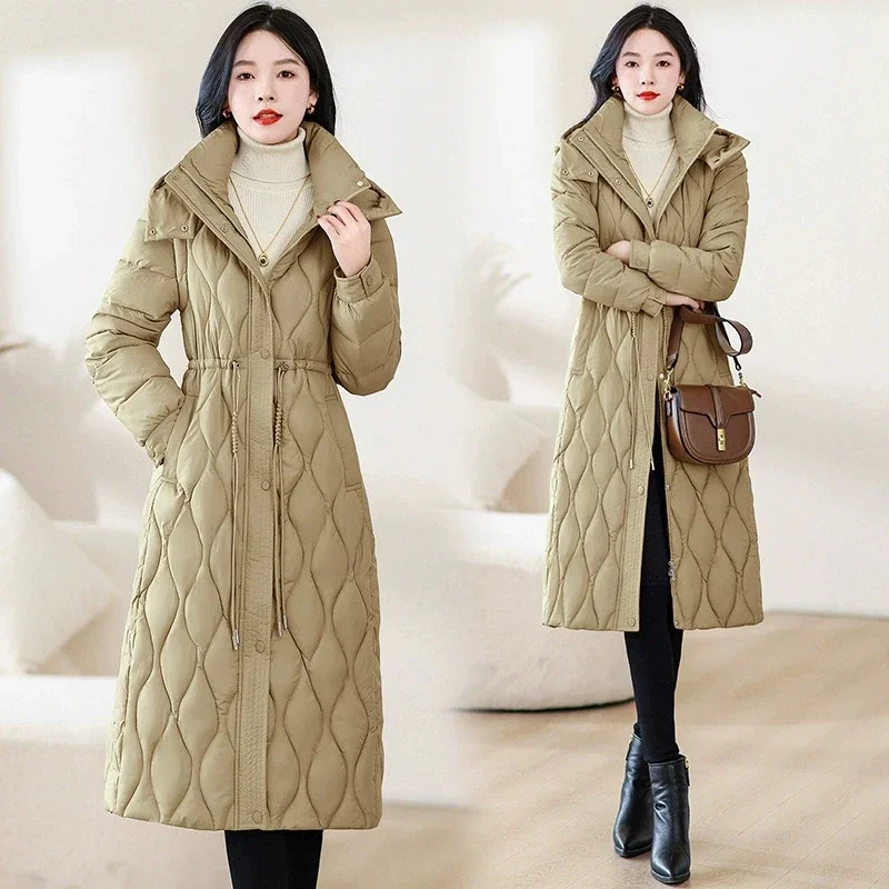 

Long Down Jacket Detachable Hooded Cotton-Padded Jacket Winter Warm Thicken Parkas Coat 2025 New Women Long Outwear