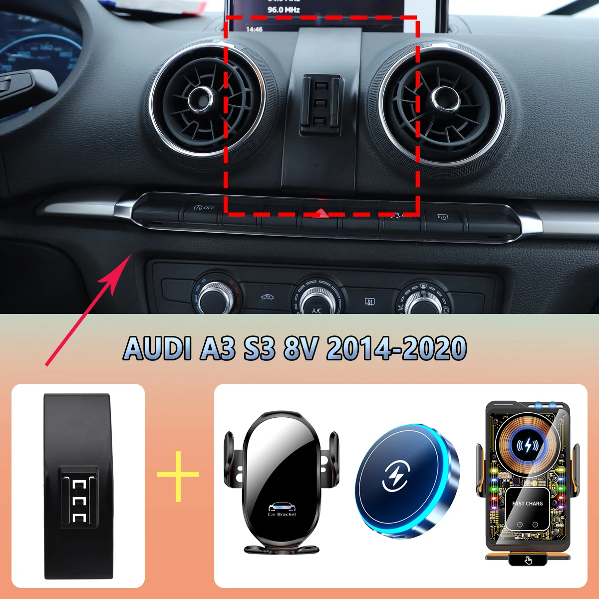 Support de téléphone de voiture pour AUDI A3 S3 8V 2014 2015 – 2020, charge magnétique sans fil Magsafe, accessoires dédiés au support de téléphone portable
