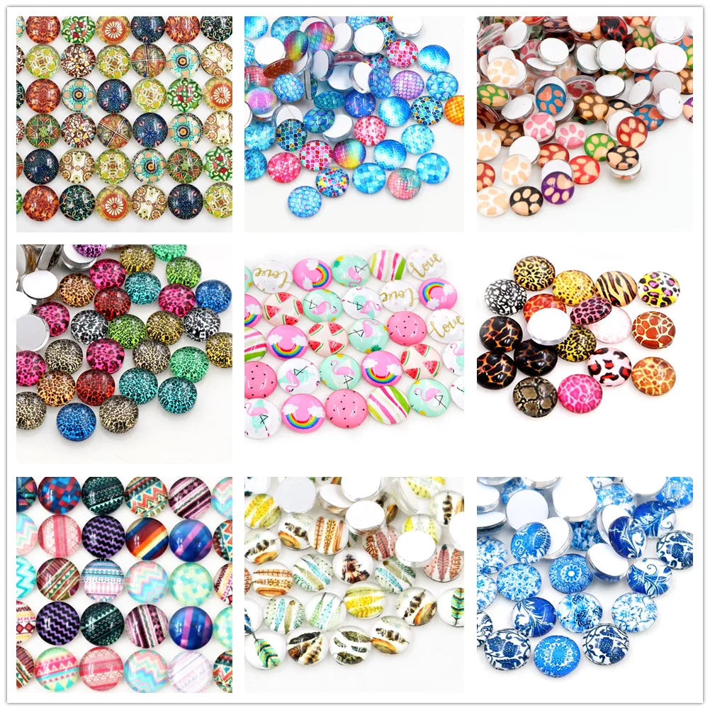 

50pcs 8mm Random Mixed Handmade Photo Glass Cabochons Dome DIY Jewelry Accessories Findings for Blank Base Tray