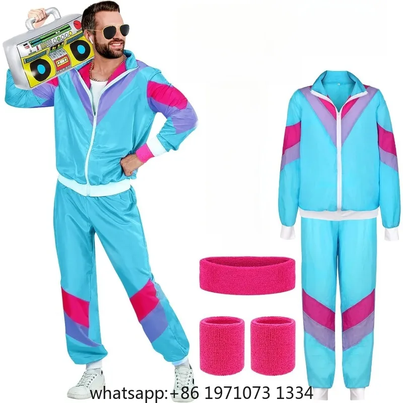 80s 90s Fancy Dress Costumes for Men Couples Stag Do Outfit Dress up Costume Hip Hop Retro Tracksuit Adult Jacket Trouser