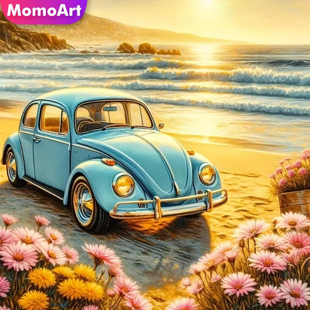 Momoart Diamond Mosaic Car Landscape Full Drill Square Round Diamond Painting Seaside Kits New Collection Flower Handmade Hobby