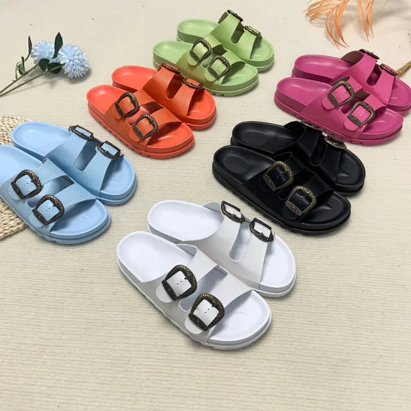 

Summer 2023 Double Strap Buckles Platform Wedges Fashion Metal Buckle Slippers Hot Women's Sandal For Comfy Black Shoes