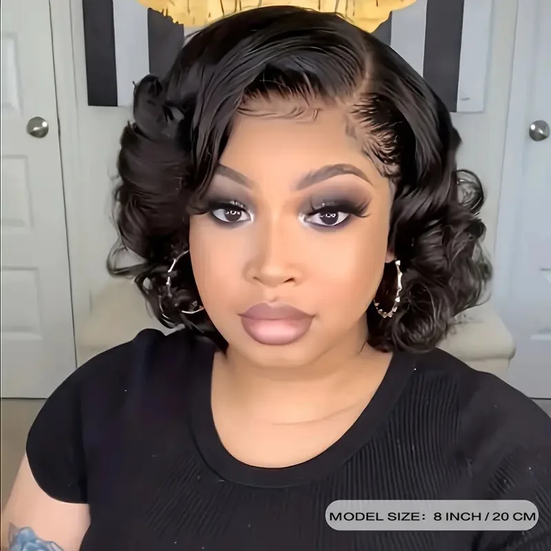

European and American Black Short Curly Hair Front Lace Women's Curly Wig Synthetic Fiber Wig