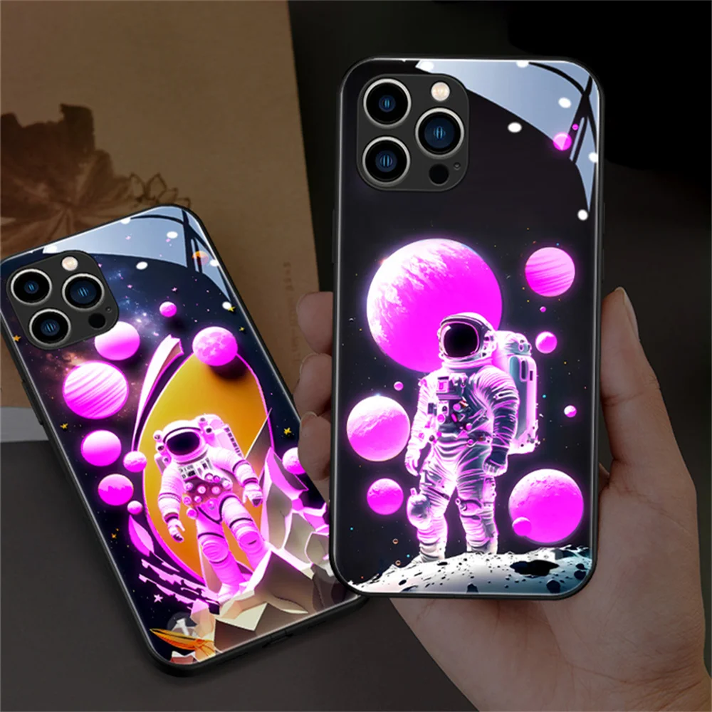 

So Cool Space Man Design LED Light Glow Luminous Phone Case Cover For iPhone 15 14 13 12 11 Pro Max X XR XS 6 7 8 Plus SE2020