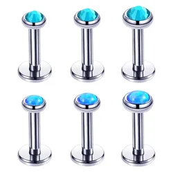 6X 3/4/5mm Opal Crystal Labret Monroe Lip Ring Stud Steel 6/8/10/12mm Bar Nose Ear Tragus Piercing Jewellery Set