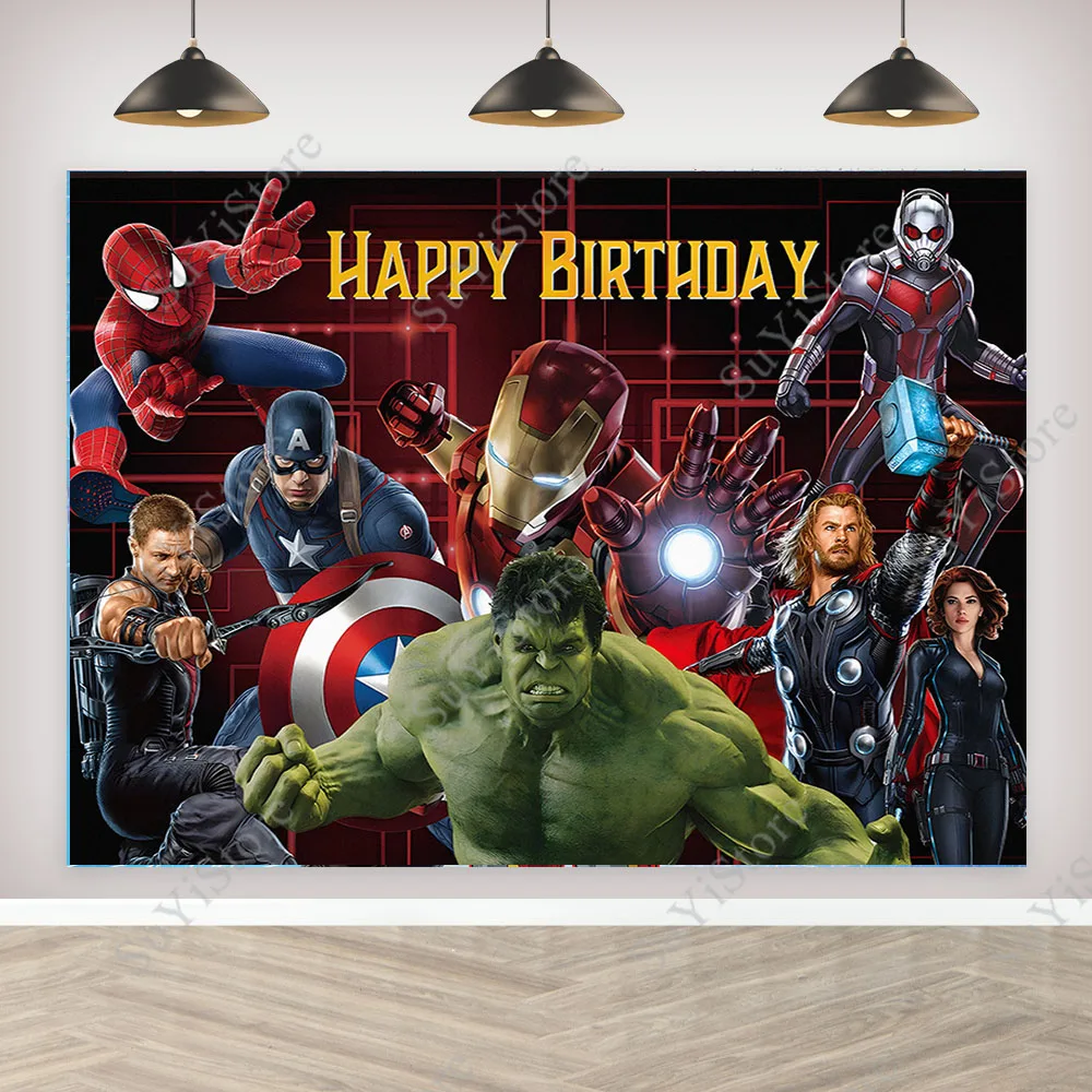 Marvel Superhero Avengers Photography Backdrop Iron-Man Hulk Captain America Boys Birthday Decoration Banner Photo Background