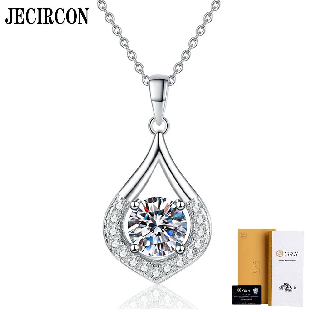 

JECIRCON S925 Sterling Silver Necklace Water Drop 1 Carat D Color Moissanite Pendant Light Luxury Korean Style Clavicle Chain