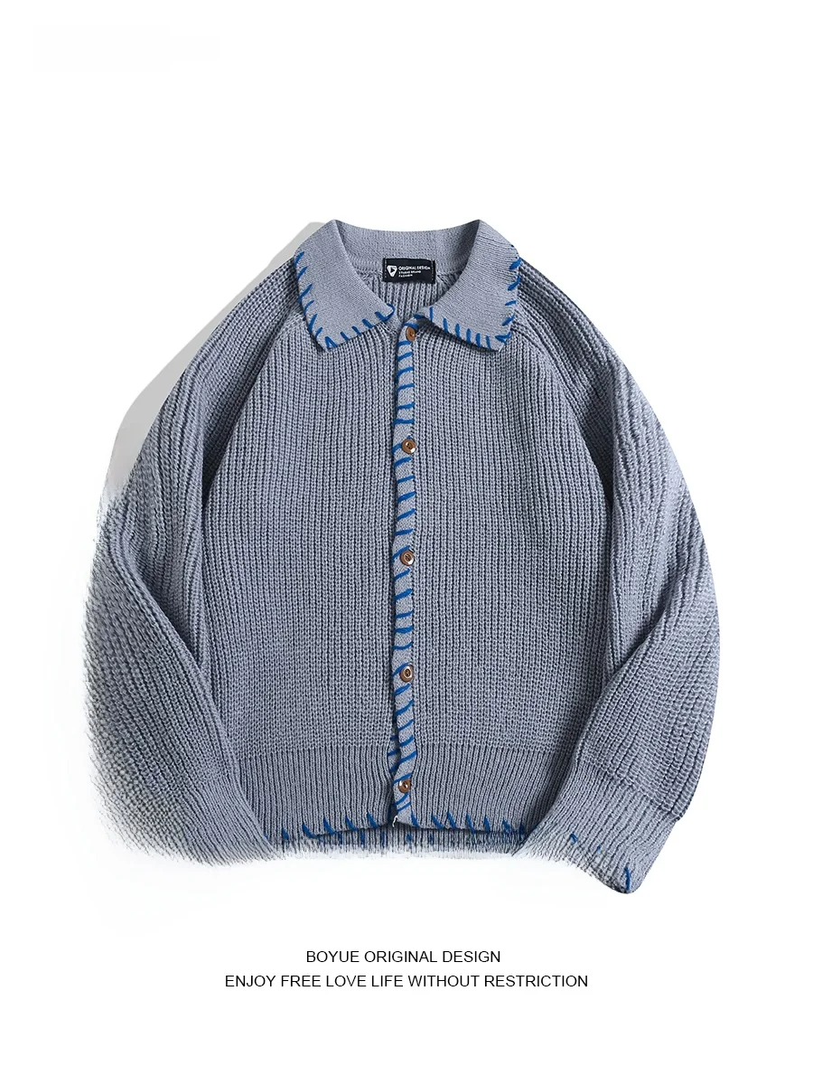 

Handmade Couple Sweater Casual Loose Fit Long Sve Knitted Cardigan Vintage Color Blo Artistic Sle Men's Women's Outerwear