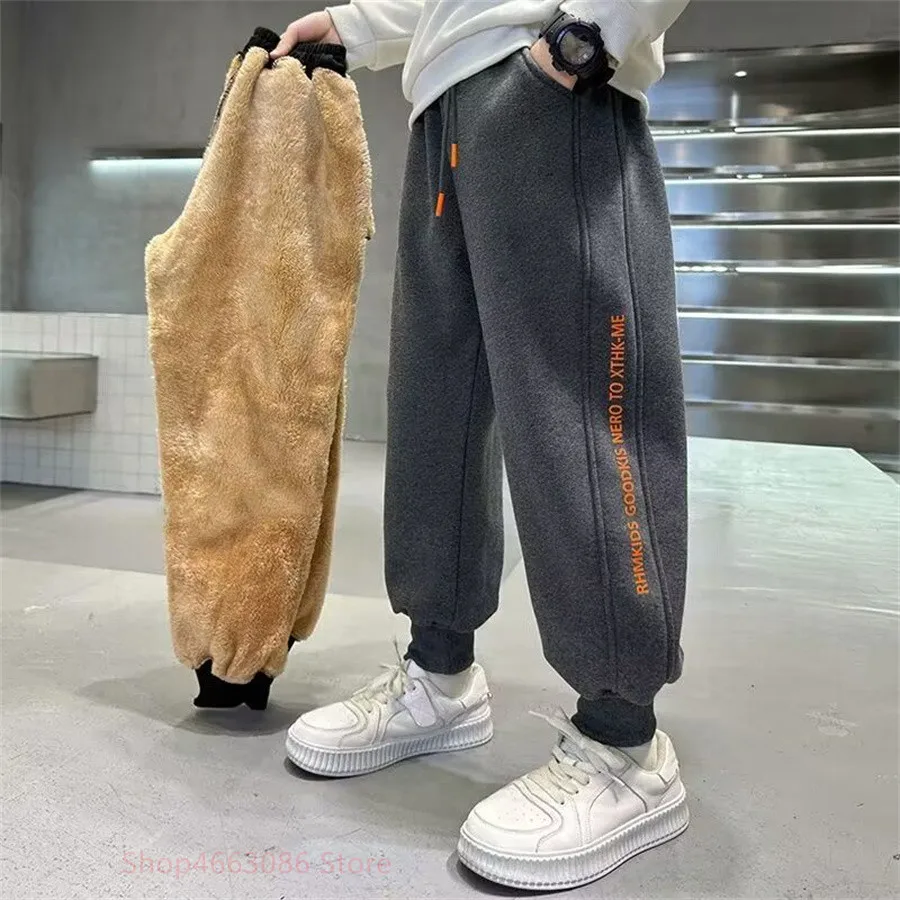 Winter Children Cotton Thick Pants Boys Padded Thickened Pants Teen Kids Cotton Lamb Wool Cotton Trousers