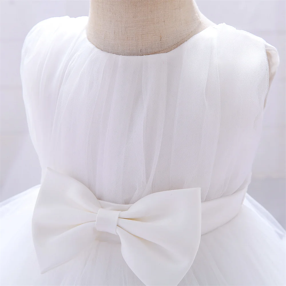 Toddler White Baby Girls Party Dresses Bow 1st Birthday Wedding Princess Dress for Girls Baptism Bridemaid Evening Gown Vestidos