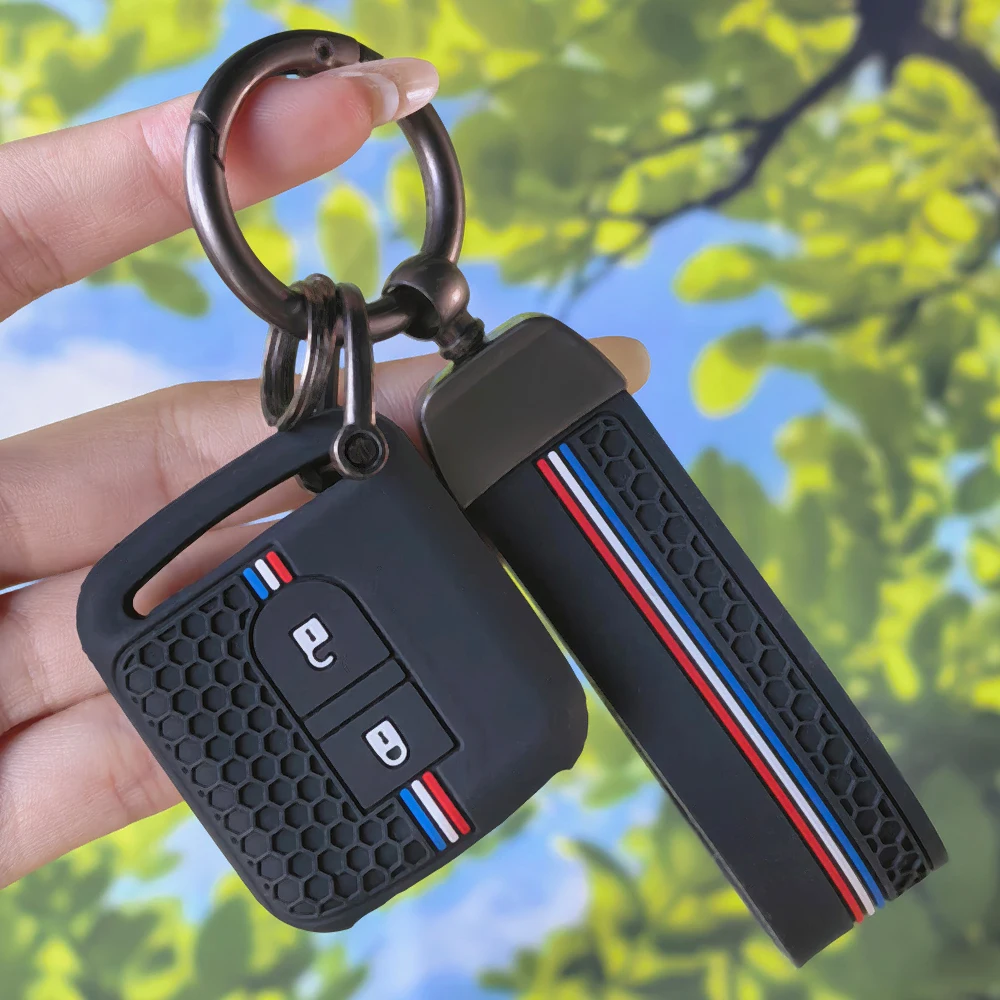 Embossed Honeycomb Key Shell With Keychain For Nissan Micra K12 Note Navara Qashqai J10 Primera Almera Sunny X‑Trail Fob Skin