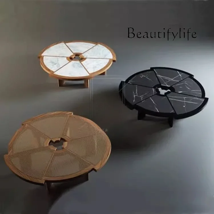 

N Nordic solid wood braided rattan coffee table New Chinese special-shaped triangular splicing rattan surface simple tea table