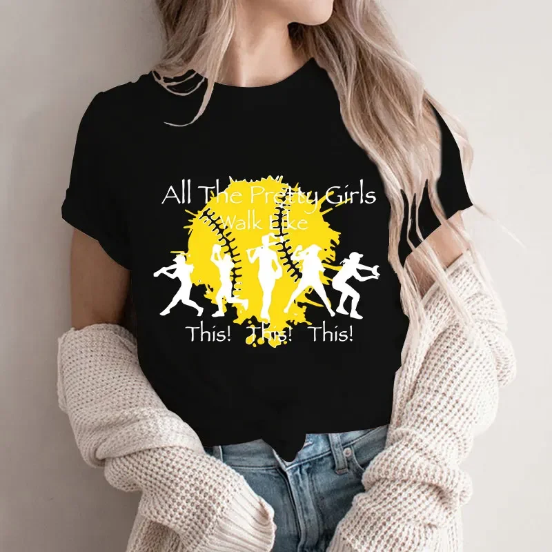 Softball Girls T Shirt All The Pretty Girls Walk Like This Shirt Femme Tops Softball Lover Gift Funny Saying Tee Mama T Shirts