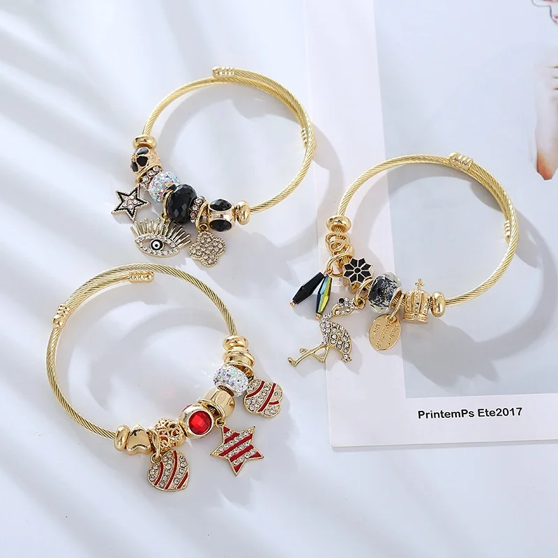 High quality geometric charm bracelet crystal rhinestone flower pendant bracelet for women