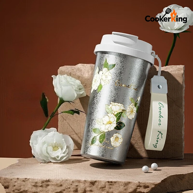COOKER KING 520ML Pure Titanium Insulated Cup Titanium+PP Flower Pattern Large Capacity Insulated Cup Waterbottle Christmas Gift