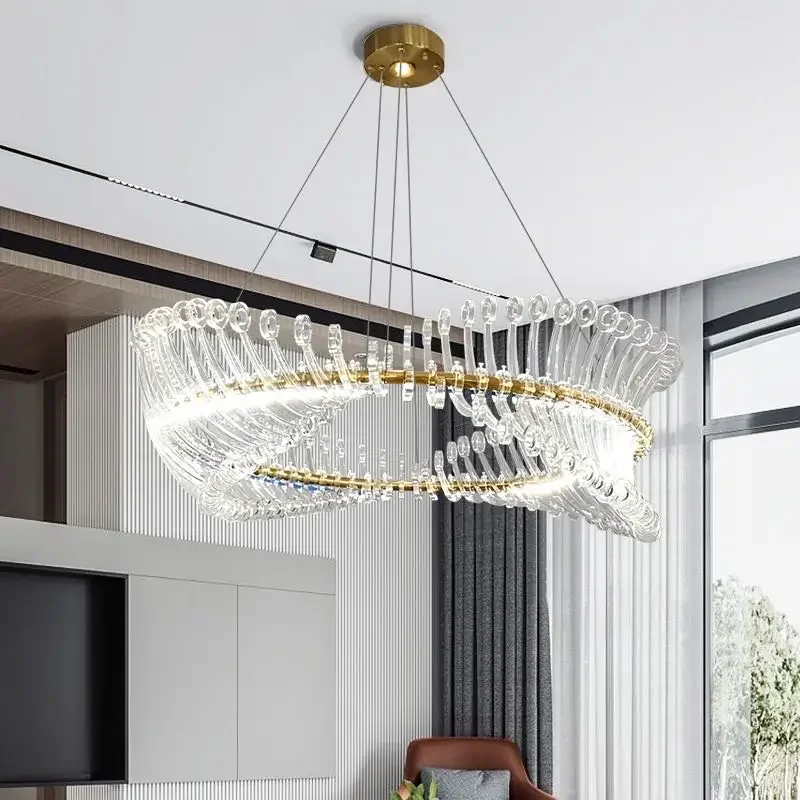 Modern living room chandelier LED bedroom villa box studio fishbone lamp simple atmosphere translucent acrylic chandelier