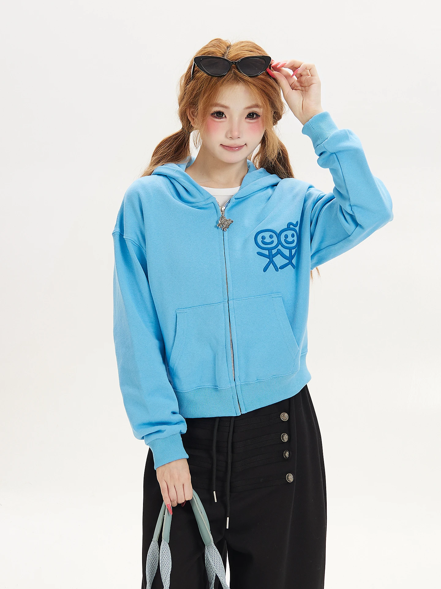 American Style Short Hoodie Cardigan Women's Student Jacket Sweet Design Unique Small Ant Spring Autumn Warm Cotton Polyester