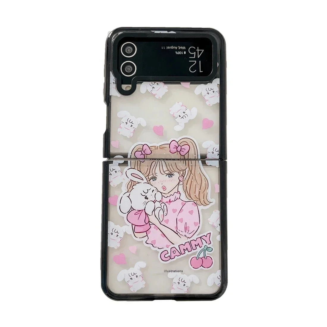 

Black Border Acrylic Girl Cat Phone Case for Samsung Galaxy Z Flip 5 4 3 Back Cover for ZFlip3 ZFlip4 ZFlip5 Hard Case Shell