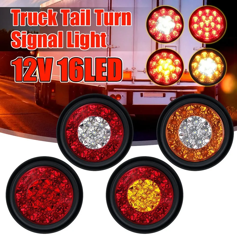 Round 16 LED 4 Inch Rear Tail Light Brake Stop Side Marker Turn Singal Warning Light Waterproof Truck Trailer RV Caravan 12V 24V