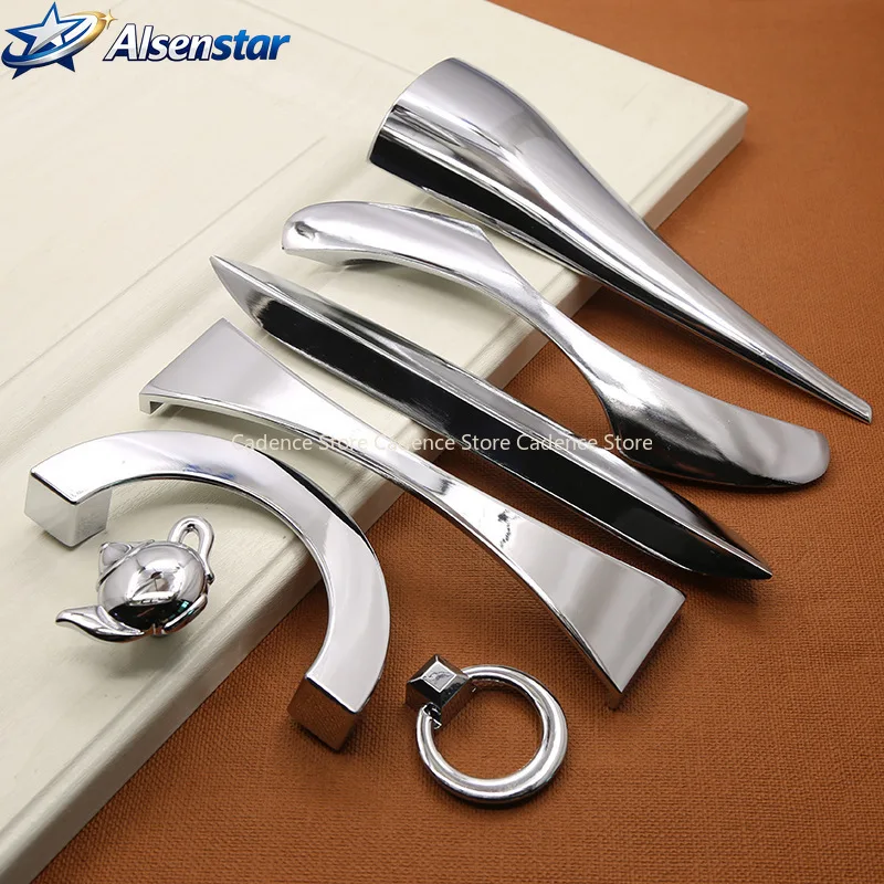 Modern Creative Bright Chrome Zinc Alloy Drawer Handles,  Long Pulls for Wardrobe Cabinet, Luxury High Strength Kitchen Handles