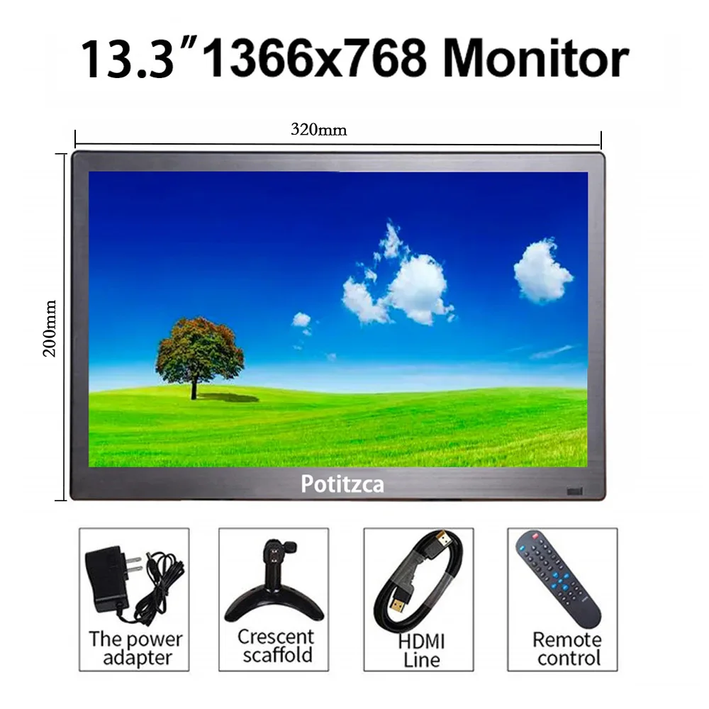 Imagem -03 - Monitor Externo Portátil Hdmi Vga Bnc Porta av 13.3 Polegada 1366x768 hd Display 16:9 para Laptop pc Raspberry pi Ps4 Xbox