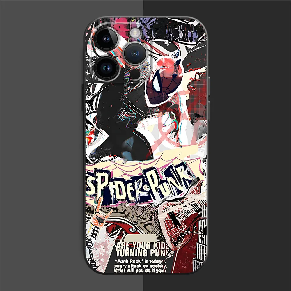 Phone Case for Apple iPhone 11 Pro 13 12 Mini 15 Pro Max SE 7 6s 14 XS X XR 8 Plus TPU Soft Marvel Spider Man Punk Cover Back