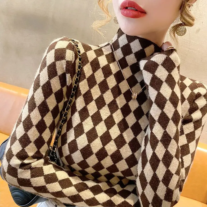 

Half High Collar Sweater Pullover Women 2023 Casual Mid Neck Autumn and Winter Long Sleeve Knit Sweater Pullover Female Tops