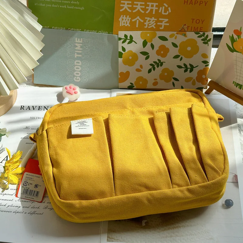 Canvas opbergtas met grote capaciteit, eenvoudig ontwerp voor middelbare scholieren, meerlaagse etui en tas voor jongens en meisjes