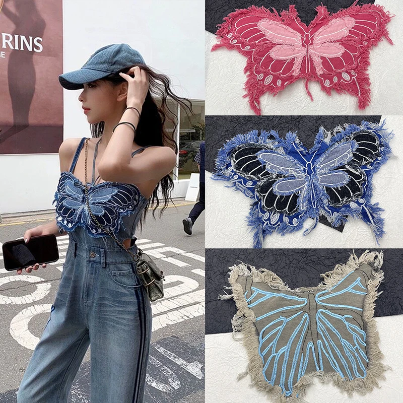 Fashion Love Heart Cowboy Butterfly ricamo Patch adesivi per Badge in tessuto per cucire sulla decorazione dell\'abbigliamento della giacca di jeans