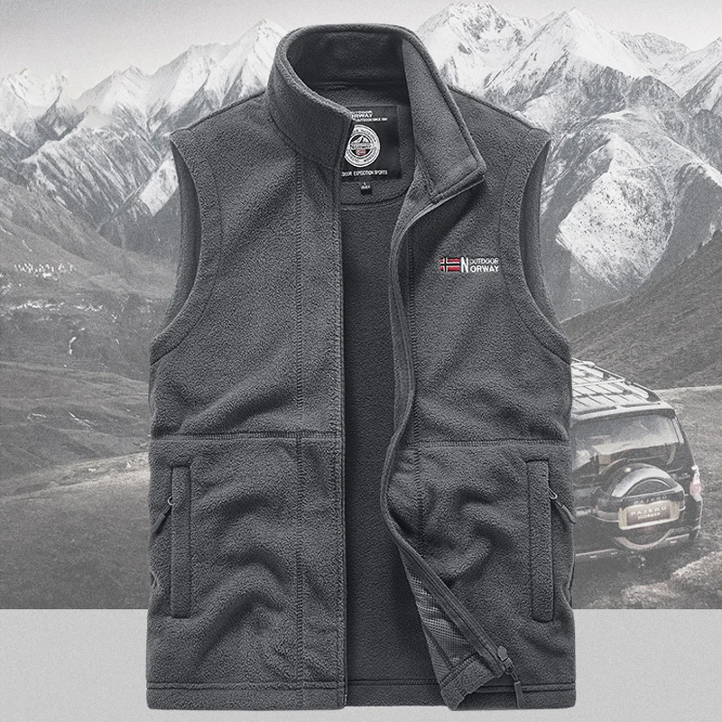 Polar Fleece Norwegen Weste Herren Outdoor Winter Warme Weste Mantel Stehkragen Armee Verdickte Westen Kleidung Jacke Ärmellose Weste – Detail 13