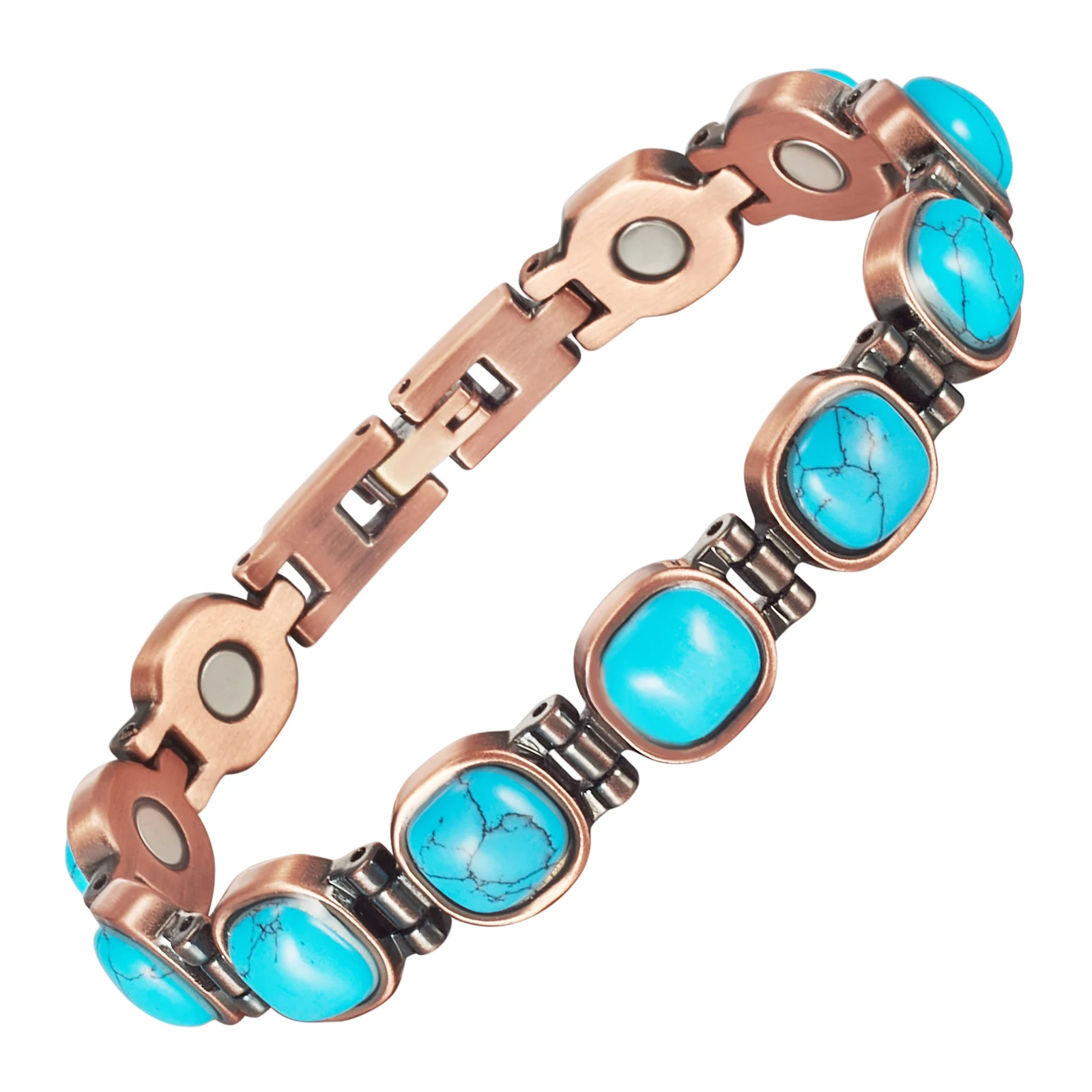 Wollet Pure Copper Bracelet for Women Ease Pain Turquoise Magnetic Bracelets 7.48''Blue Turquoise Copper Turquoise