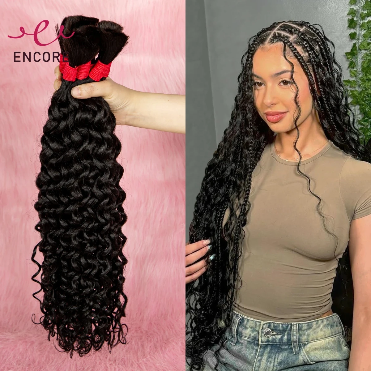 Water Wave 26 Inch Natural 100% Virgin Hair Human Hair Bulk for Braiding No Weft Curly Braiding Hair for Boho Braided Extensions