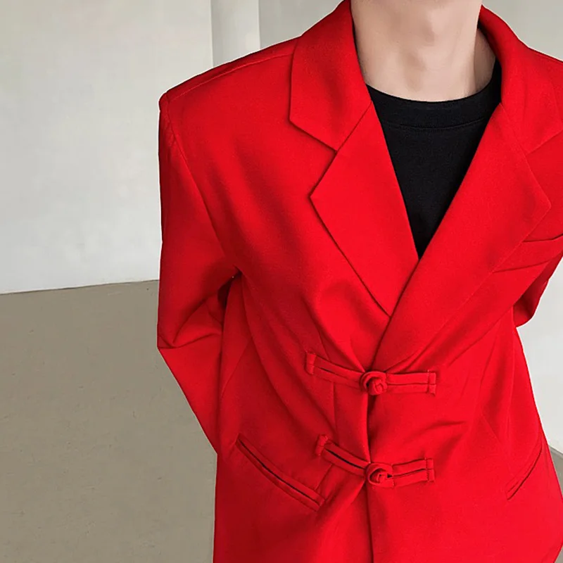 

Red Chinese Sle Men's Suit Jaet Celebration Festive Aosphere Clothing Tang Costume Button Western Sle Ele