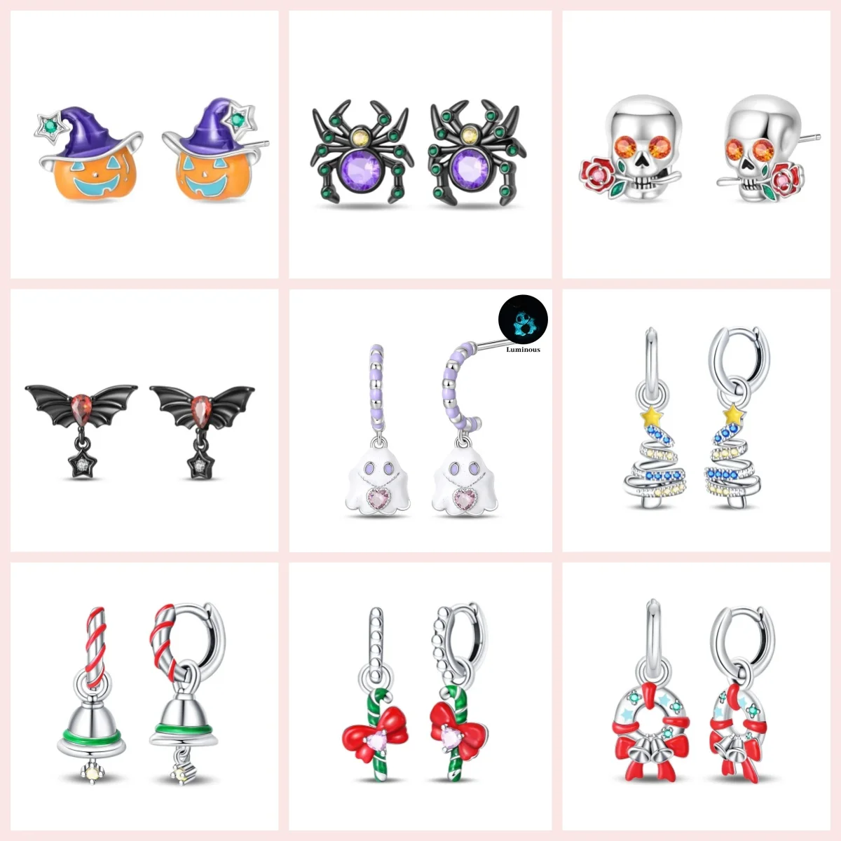 

New 925 Silver Charm Earrings Halloween Pumpkin Christmas Tree Candy Bars Earrings for Woman Fine Jewelry Festivals Party Gifts